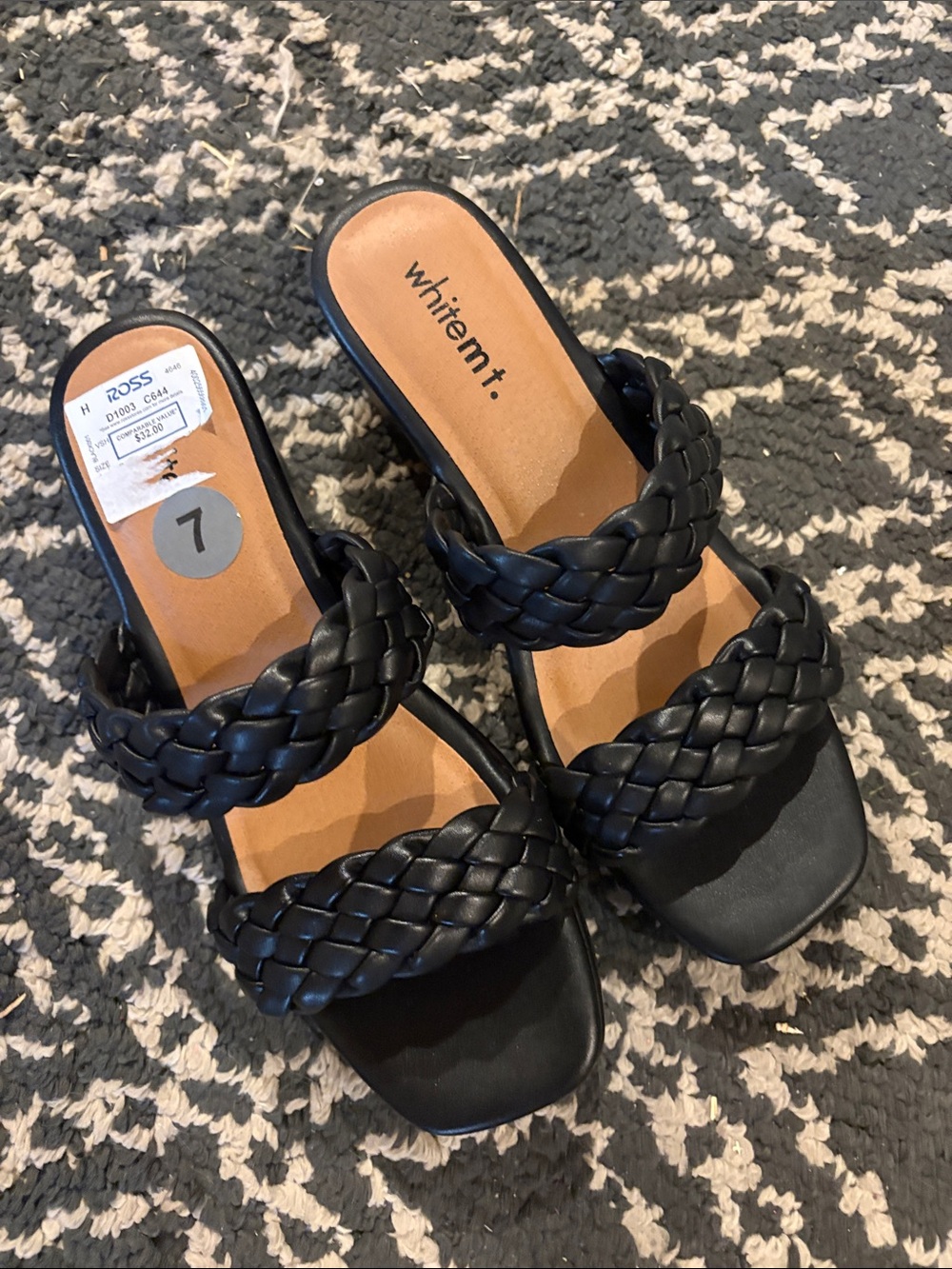 whitem t. Black Braided Double-Strap Slide Heels - Women 7